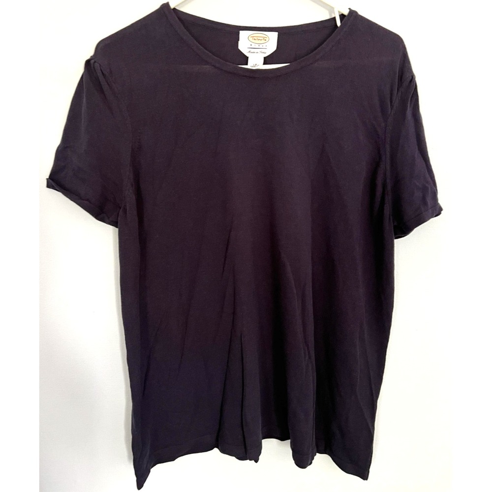 Talbots Woman Shirt Womens 1X Plus Dk. Blue Made Italy Short Sleeve Crewneck Tee